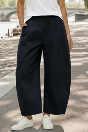 Fisoew Women's Black Wide Leg Barrel Pants - Fisoew