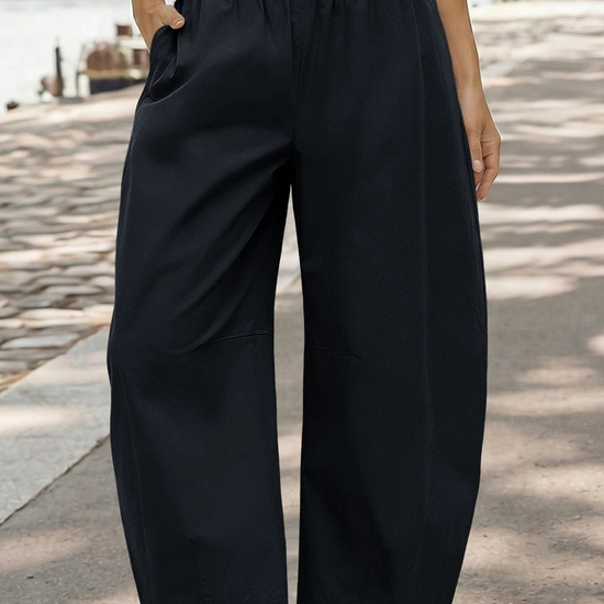 Fisoew Women's Black Wide Leg Barrel Pants - Fisoew