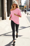 Fisoew Women's Pink Off The Shoulder Tops Oversized  T-Shirts - Fisoew