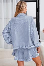 Womens Dark Blue Stripe 2Pcs Shorts Loungewear  Fisoew - Fisoew