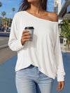 Off Shoulder Solid Long Sleeve T-Shirts - Fisoew