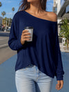 Off Shoulder Solid Long Sleeve T-Shirts