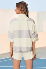 Womens Apricot 2 Piece Outfits Striped Sets Fisoew - Fisoew