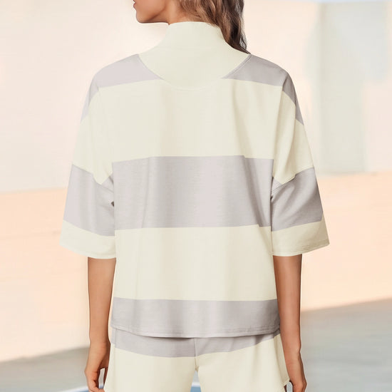 Womens Apricot 2 Piece Outfits Striped Sets Fisoew - Fisoew