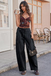 Fisoew Women's Black Barrel Baggy Cargo Pants - Fisoew