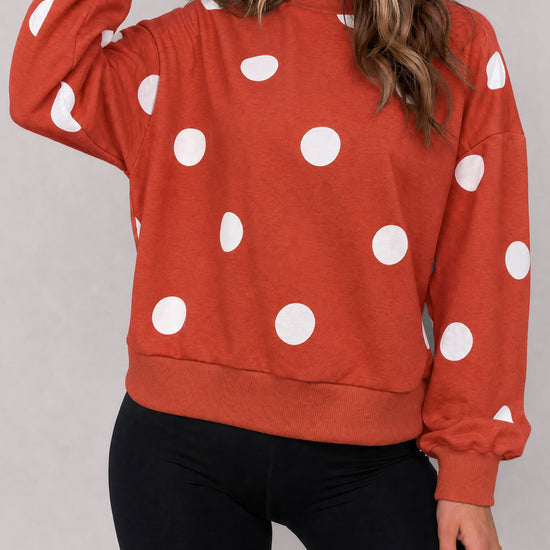 Mock Neck Long Sleeve Polka Dot Sweatshirts - Fisoew