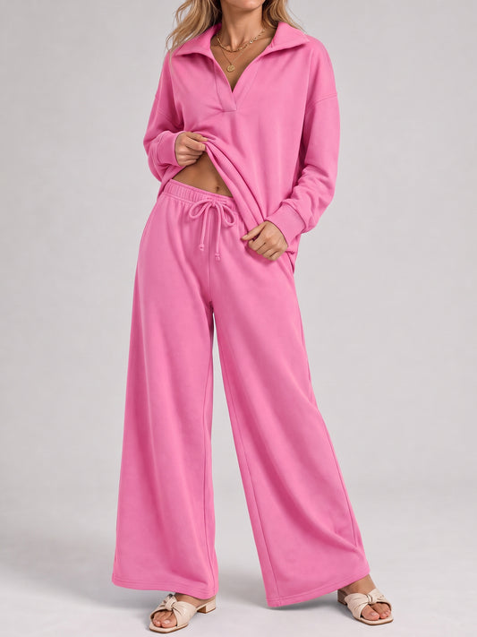 V Neck Pullover With Wide Leg Pants Sets