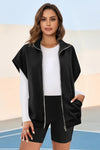 Fisoew Women's Black Zip Up Sleeveless Sweatshirts - Fisoew