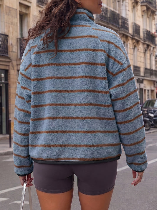 Striped Half Zip Fleece Sweatshirts