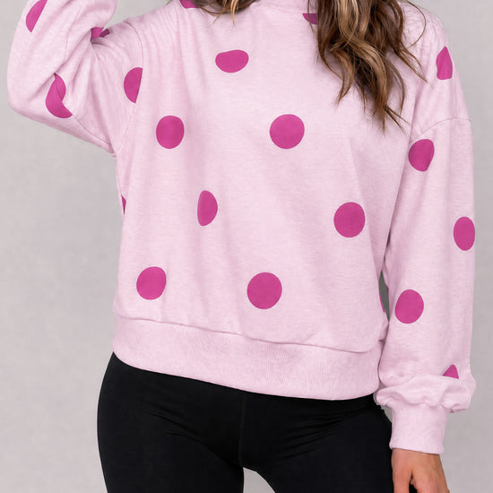 Mock Neck Long Sleeve Polka Dot Sweatshirts - Fisoew