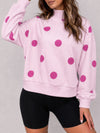 Mock Neck Long Sleeve Polka Dot Sweatshirts - Fisoew