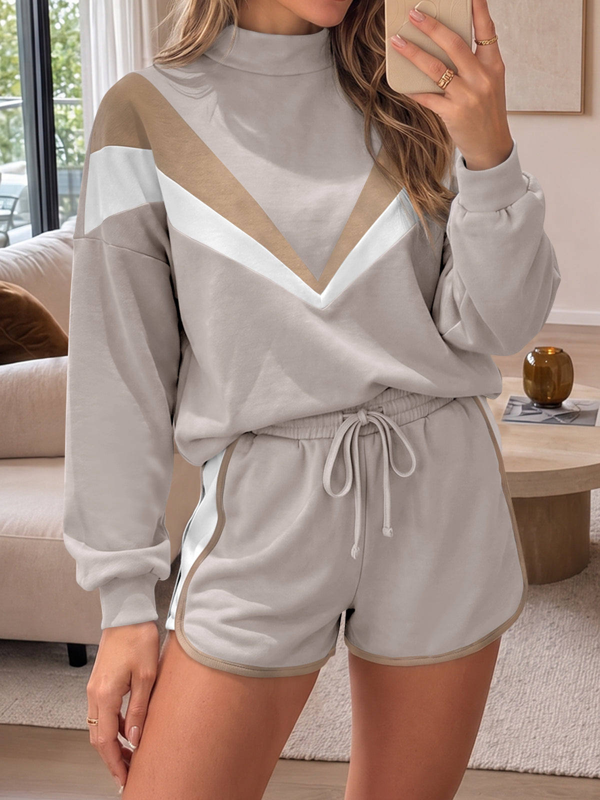 Sweatsuit Long Sleeve Pullover With Shorts Sets - Fisoew