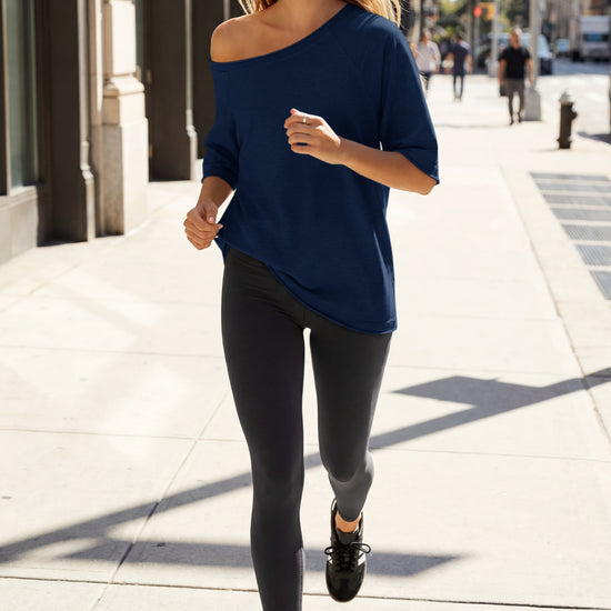 Fisoew Women's  Navy Off The Shoulder Tops Oversized  T-Shirts - Fisoew