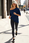 Fisoew Women's  Navy Off The Shoulder Tops Oversized  T-Shirts - Fisoew
