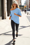 Fisoew Women's Sky Blue Off The Shoulder Tops Oversized  T-Shirts - Fisoew