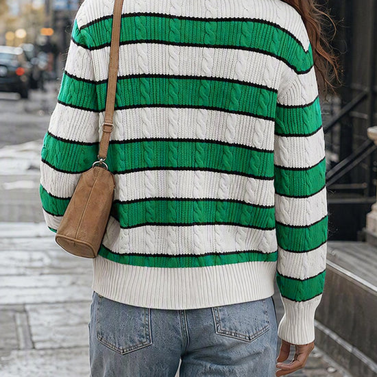 Colorblock Striped Half Button Pullovers - Fisoew