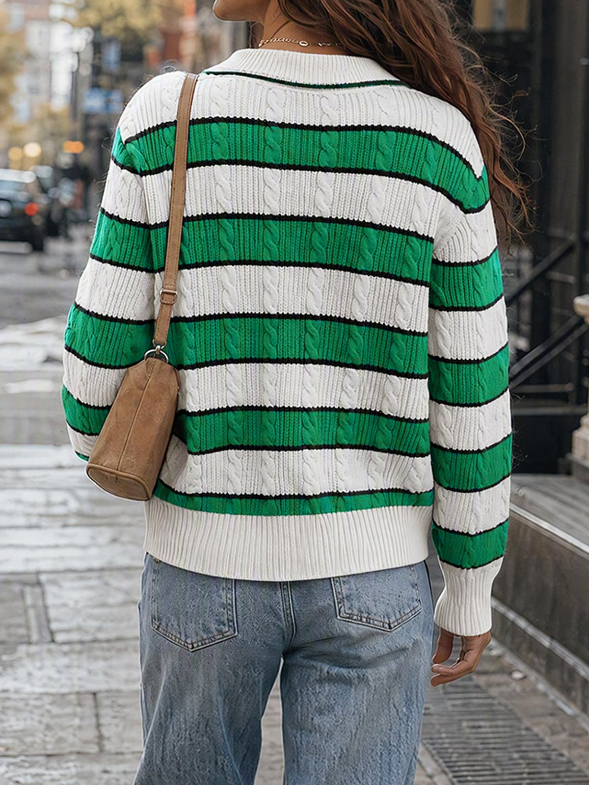 Colorblock Striped Half Button Pullovers - Fisoew