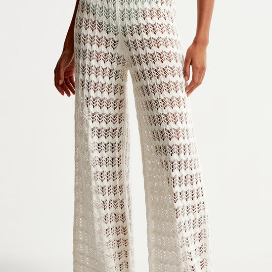 Fisoew Women¡®s White Crochet Sheer Mesh Cover Up Pants - Fisoew