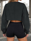 Long Sleeve Oversized Cropped Sweatshirts - Fisoew