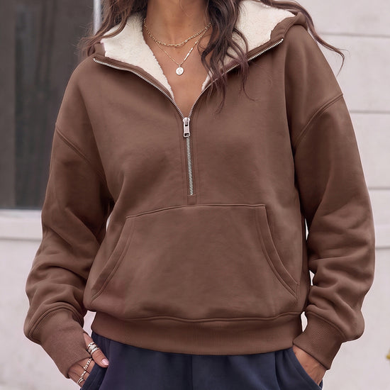 Hoodies Half Zip Fuzzy Fleece Sweatshirts - Fisoew