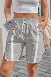 Fisoew Women's Light Grey Baggy Cargo Workout Running Athletic Yoga Shorts - Fisoew