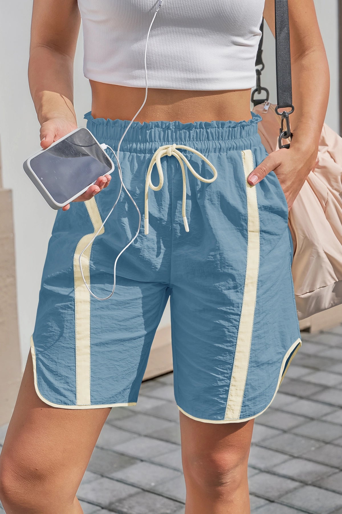 Fisoew Women's Blue Baggy Cargo Workout Running Athletic Yoga Shorts - Fisoew