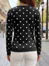 Polka Dot Slim Fit Knit Long Sleeve Tops