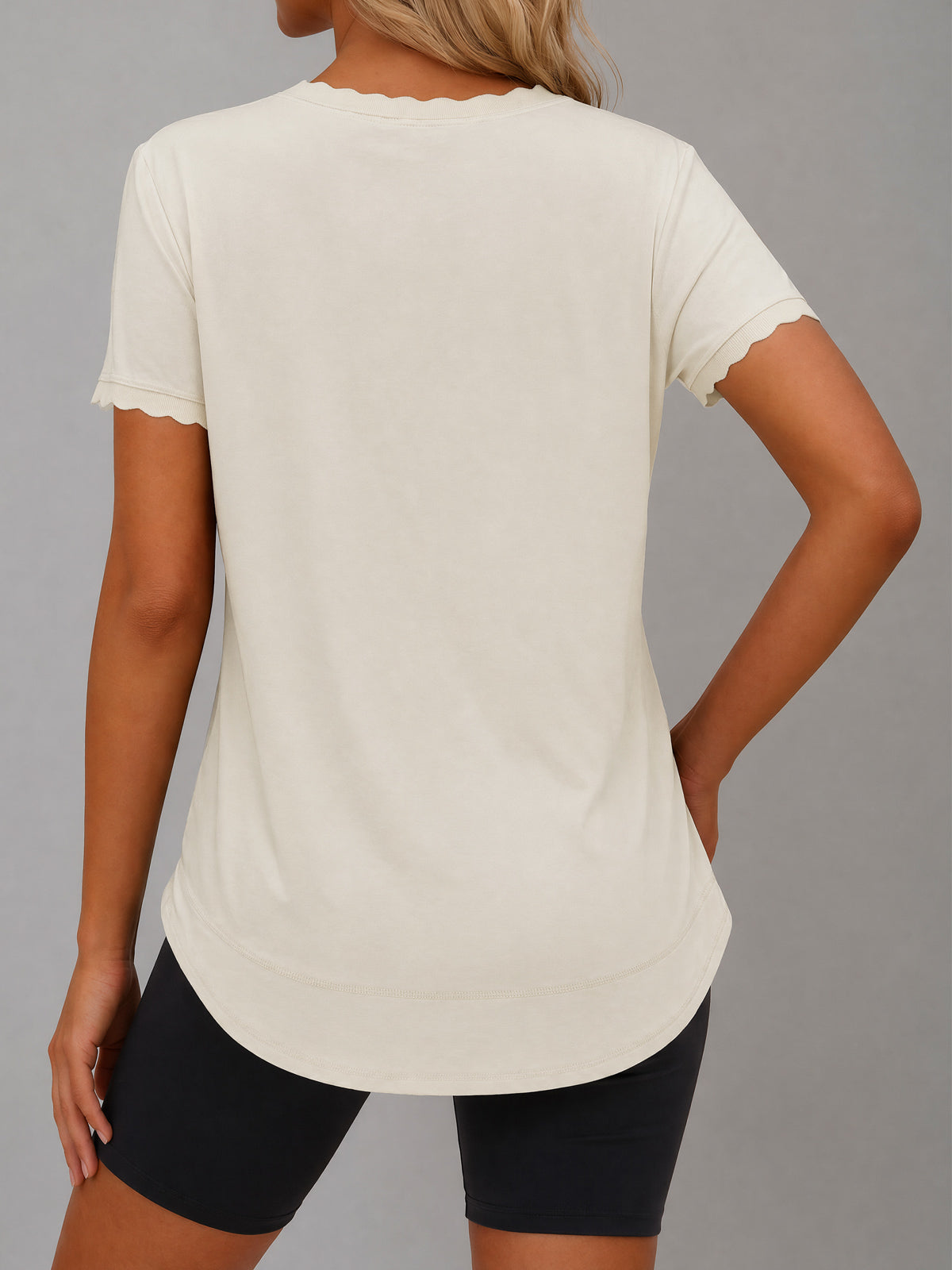 Crew Hem Solid Short Sleeve T-Shirts - Fisoew