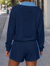 Half Zip Sweatshirt With Drawstring Short Sets
