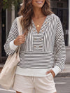 V Neck Striped Cropped Hoodies