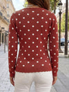 Polka Dot Slim Fit Knit Long Sleeve Tops