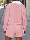 Half Zip Sweatshirt With Drawstring Short Sets