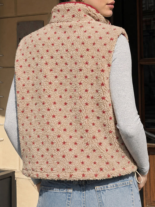 Fuzzy Fleece Sleeveless Polka Dots Vests