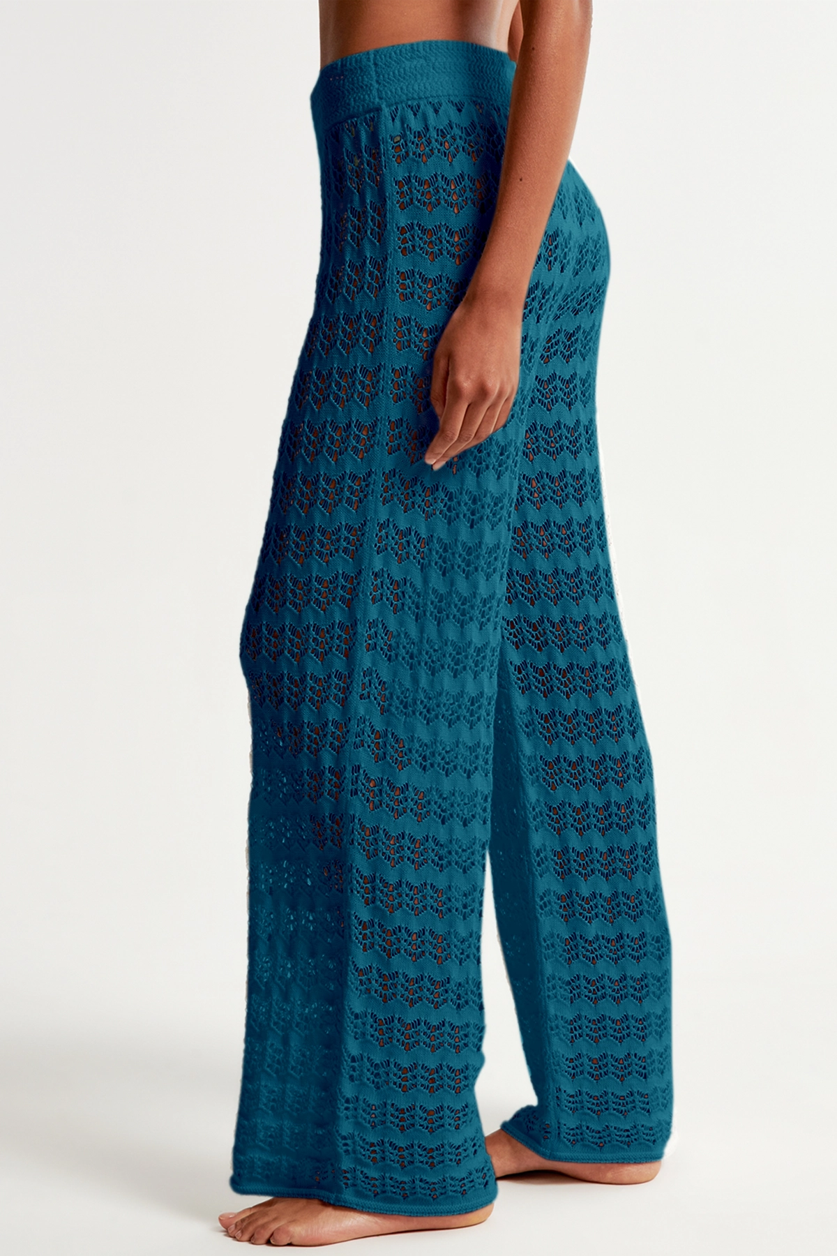 Fisoew Women‘s Navy Crochet Sheer Mesh Cover Up Pants - Fisoew