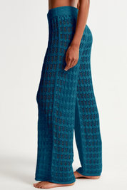 Fisoew Women‘s Navy Crochet Sheer Mesh Cover Up Pants - Fisoew