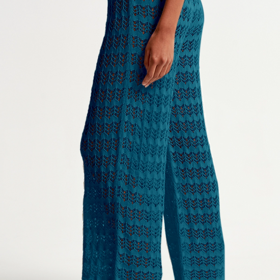 Fisoew Women¡®s Navy Crochet Sheer Mesh Cover Up Pants - Fisoew
