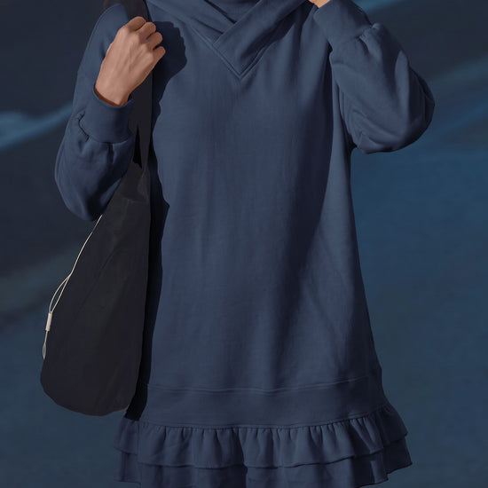 Turtleneck Hoodie Sweatshirt Mini Dresses - Fisoew