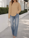Solid Ribbed Knit Henley Shirts - Fisoew