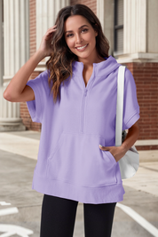 Fisoew Women‘s Violet Oversized Half Zip Hoodies - Fisoew