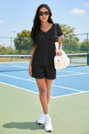 Fisoew Women's Black V Neck 2 Piece Casual Outfits - Fisoew