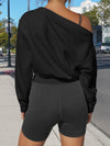 Off Shoulder Elastic Waist Solid Sweatshirts