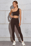 Fisoew Women's Brown High Waisted Leggings Workout Sets - Fisoew