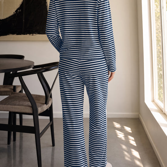 Striped Cardigan With Drawstring Pant Sets - Fisoew