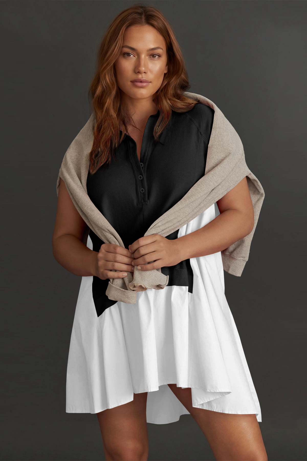 Fisoew Women's Black&white Oversized Patchwork Mini Dress