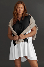 Fisoew Women's Black&white Oversized Patchwork Mini Dress