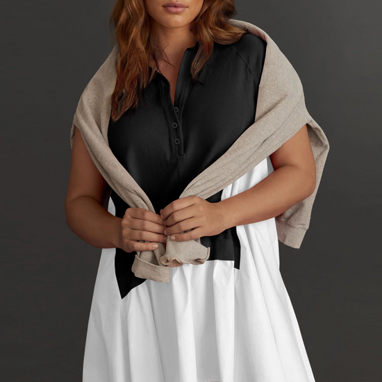 Fisoew Women's Black&white Oversized Patchwork Mini Dress - Fisoew