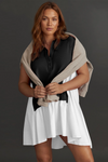 Fisoew Women's Black&white Oversized Patchwork Mini Dress - Fisoew