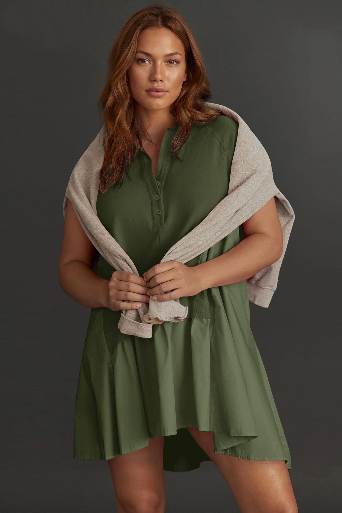 Fisoew Women's Army Green Oversized Patchwork Mini Dress - Fisoew