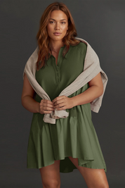 Fisoew Women's Army Green Oversized Patchwork Mini Dress - Fisoew