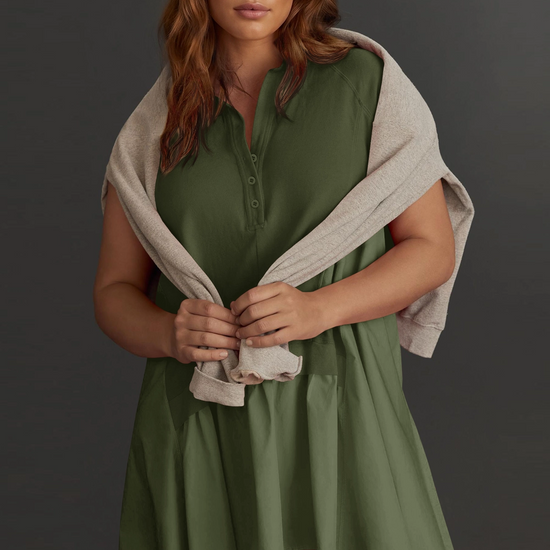 Fisoew Women's Army Green Oversized Patchwork Mini Dress - Fisoew